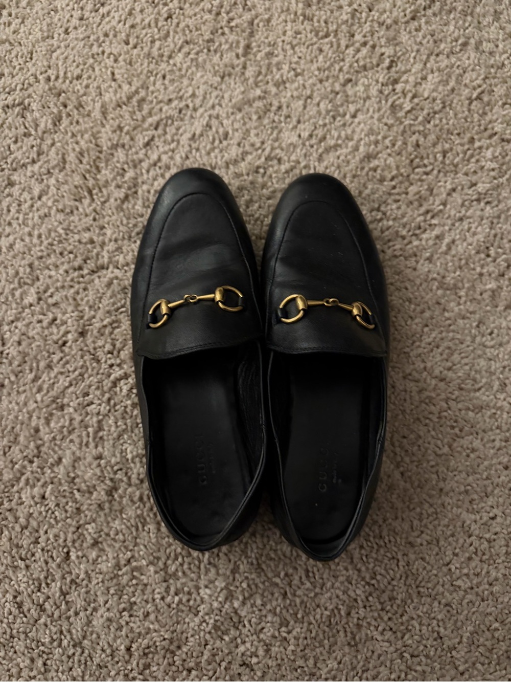 Gucci Black Leather Women's Horsebit Loafers with Gold Hardware